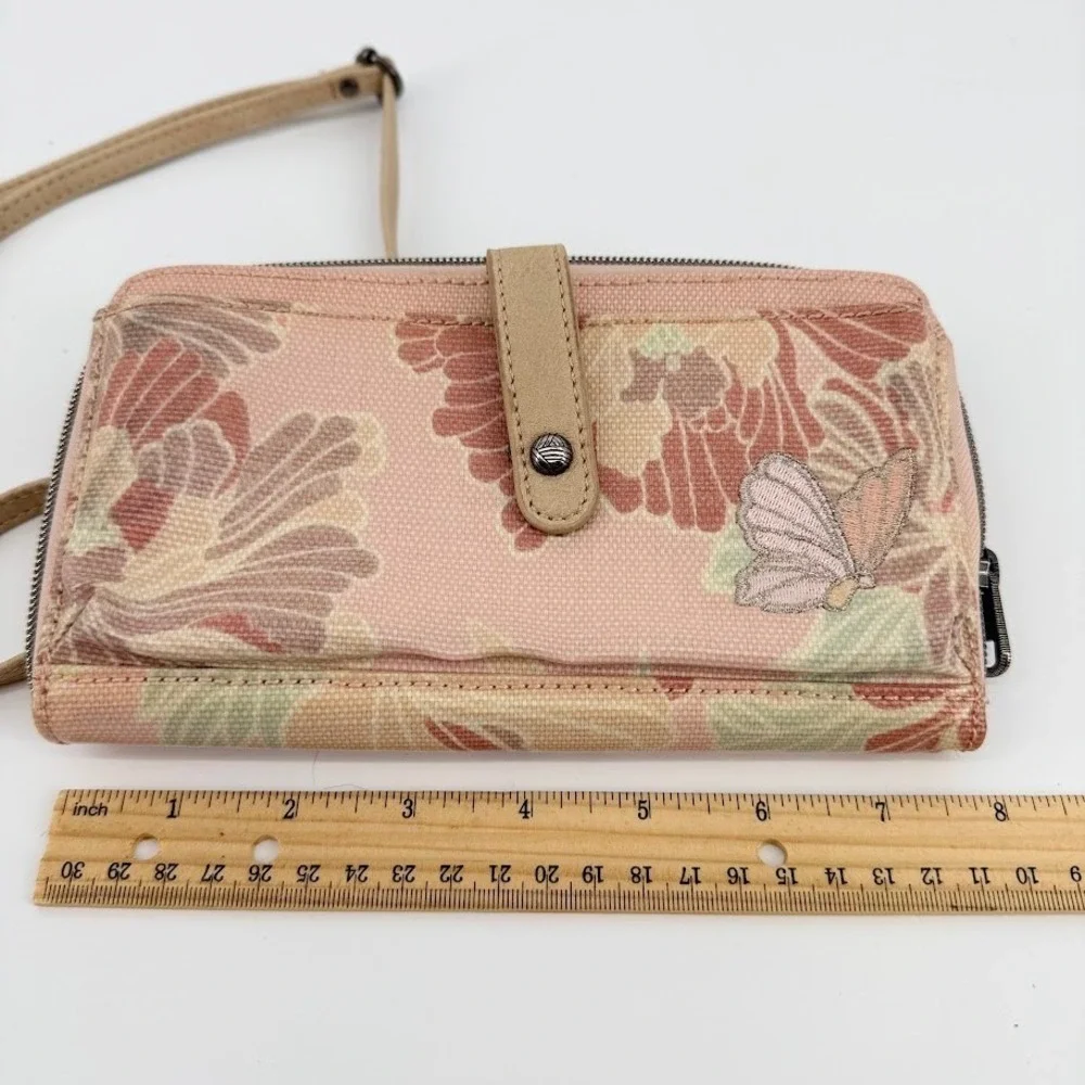 Sakroots Cellphone Crossbody Petal Pink Flower Blossom Butterfly Canvas Boho